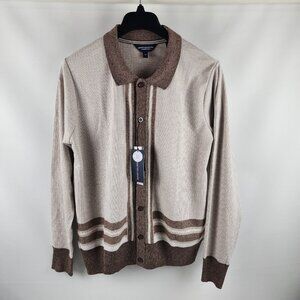 Report Collection Sweater Mens Large Tan Brown Cashmere Touch Cardigan NWT